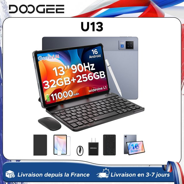 DOOGEE U13 2-in-1 Tablet-PC in Blau mit 13 Zoll Display, Android 16, 256GB Speicher, 6GB RAM, 11000mAh Akku, Quad-Lautsprecher und UNISOC T7280 Prozessor - Bild 1