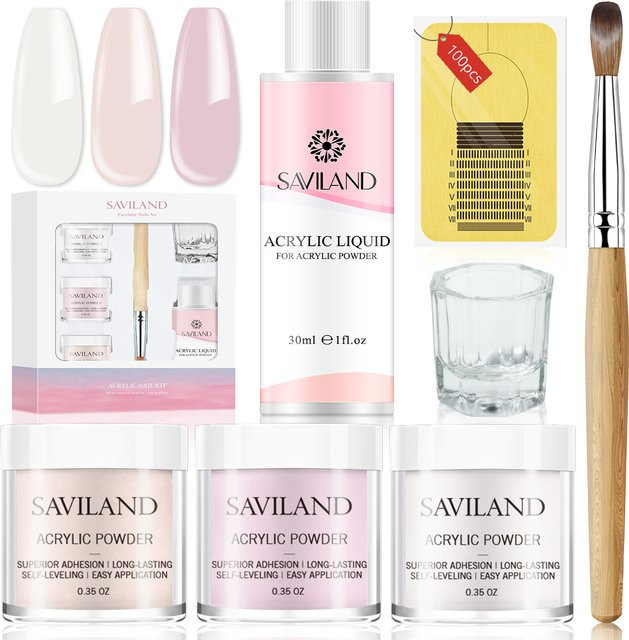 Saviland Acryl-Nagelset für Nagelverlängerungen, 3 Farben, Rosa, Nude, Klar - Bild 1