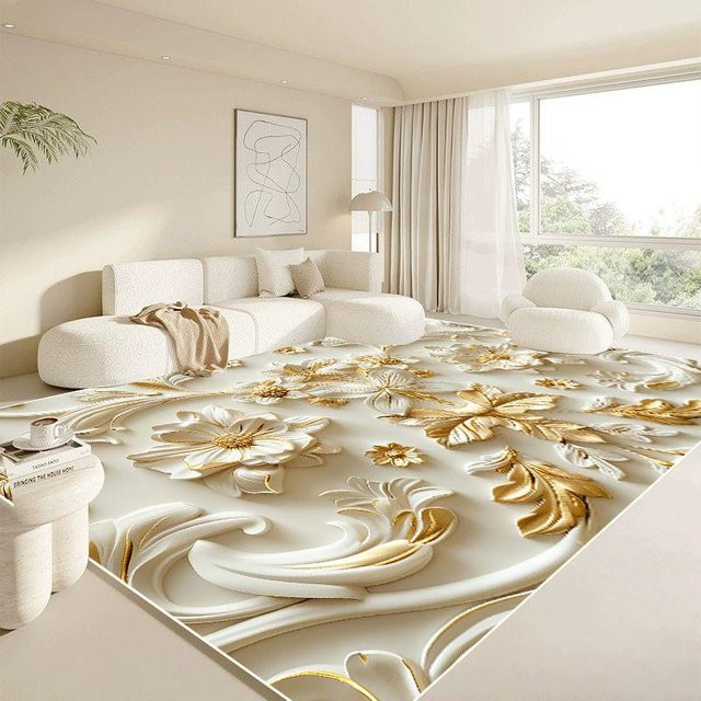 Moderner Teppich Karpetti in Weiß und Gold, weich und rutschfest für Wohnzimmer und Schlafzimmer, B/T: 200 x 300 cm - Bild 1