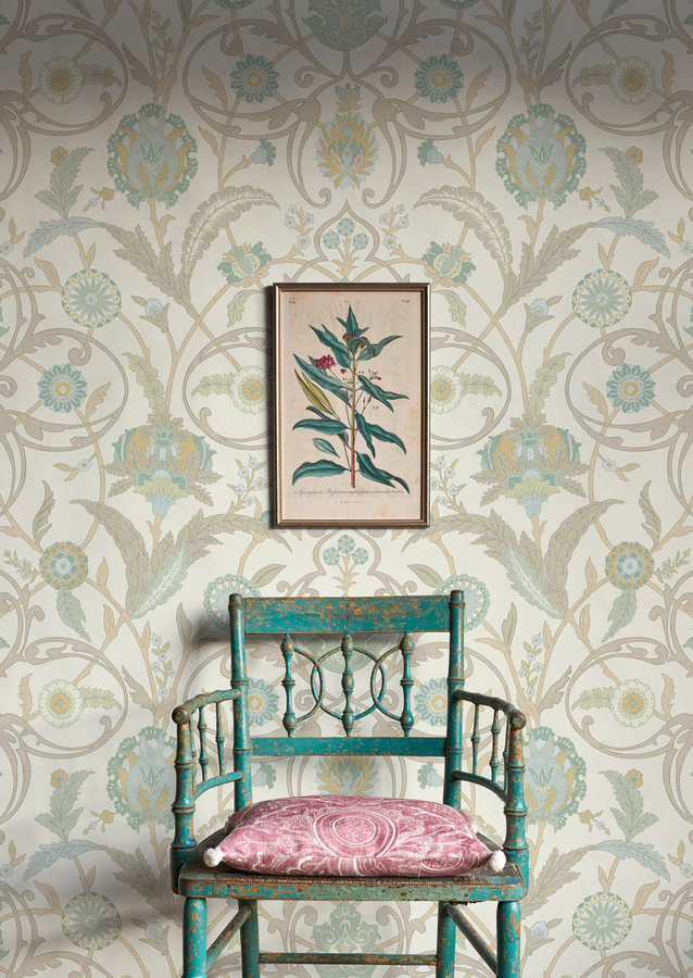 Lewis & Wood Tapete Ipek Damask Ceramic in Schwarz Gold Multicolour mit floralem und orientalischem Design, Breite: 134 cm - Bild 1