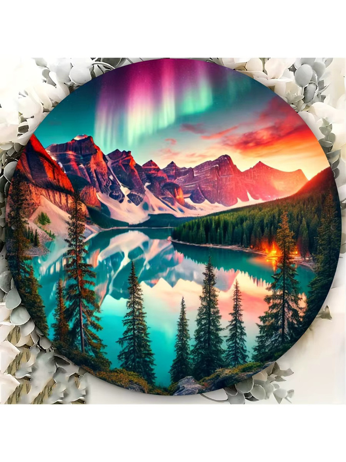 Potdemiel Nordlichter Aurora Borealis Wanddekoration, kreisförmiges Naturmotiv in Mehrfarbig, Durchmesser: 20 cm - Bild 5