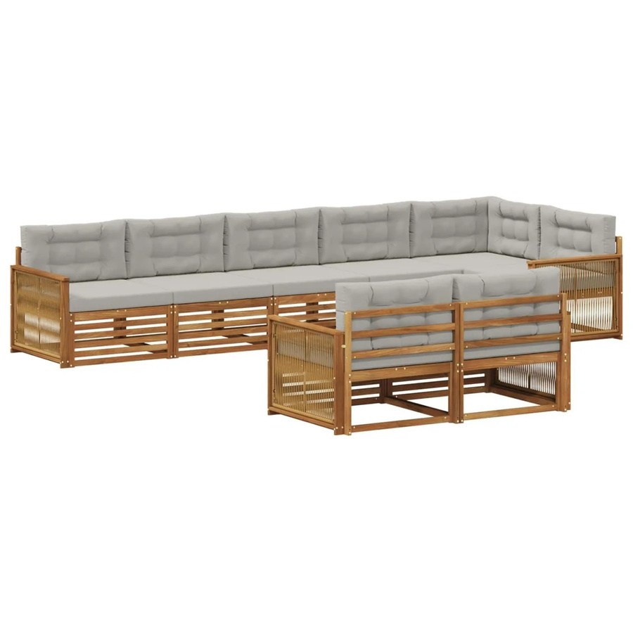 vidaXL Outdoor-Sofagarnitur L-Form aus Akazienholz in Braun und Grau mit 8 Kissen und Rückenpolstern - Bild 2