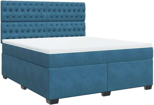 vidaXL Boxspringbett mit Matratze in Blau aus Samt, Hybridbett mit Taschenfederkern, B/T: 180 x 200 cm - Bild 1