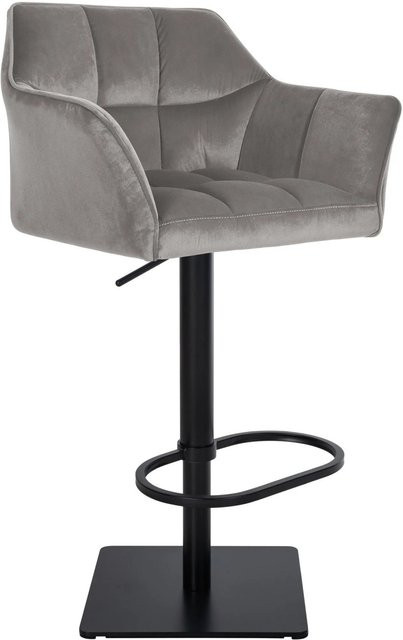 DELUKE Barhocker SIHAR Barstuhl aus Samt in Grau mit Lehne, höhenverstellbar und drehbar, B/T/H: 64 x 45 x 88 cm - Bild 1