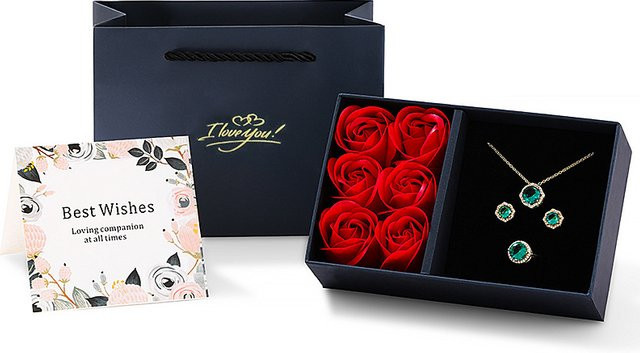 Velishy Rosen-Geschenkbox in Schwarz als Schmuck-Präsentationsetui für Paarringe, Halsketten und Ohrringe - Bild 1