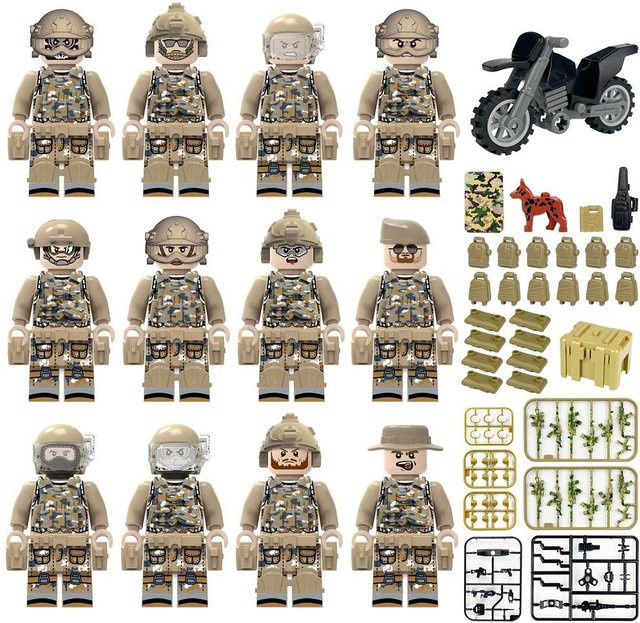 LP GO Militärwaffen Bauzubehör Set 12-teiliges Set Camouflage Minifiguren - Bild 1