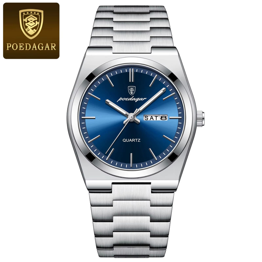 POEDAGAR Armbanduhr Quarz, Edelstahl, Blau, Herren - Bild 7