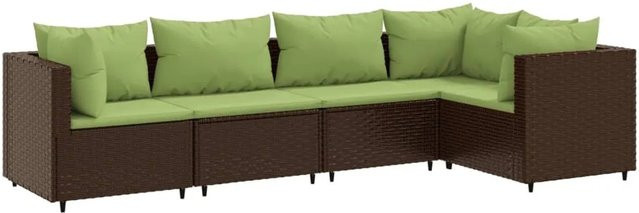 vidaXL 5-tlg Garten-Lounge-Set in L-Form aus Polyrattan mit Kissen, Braun und Grün - Bild 1