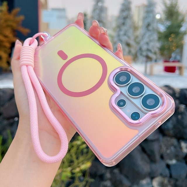 MagSafe Magnetic PC Hard Case mit Farbwechsel und Lanyard für Samsung Galaxy S25 S26 S24 Ultra Edge Plus FE A56 A36 A26 A17 in Grün und Pink - Bild 1