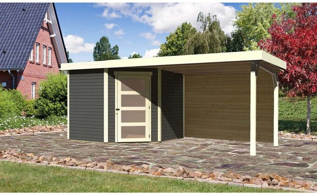 Karibu Holz-Gartenhaus Linköping mit Flachdach in Terragrau, modernes Design, B: 238 cm, T: 242 cm, H: 218 cm - Bild 1