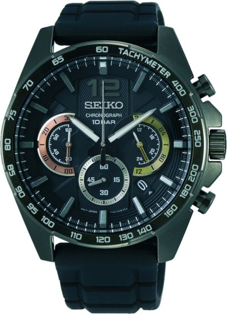 Seiko Chronograph, Quarz, Edelstahl, 44 mm, Herren, Schwarz, 10 ATM - Bild 1