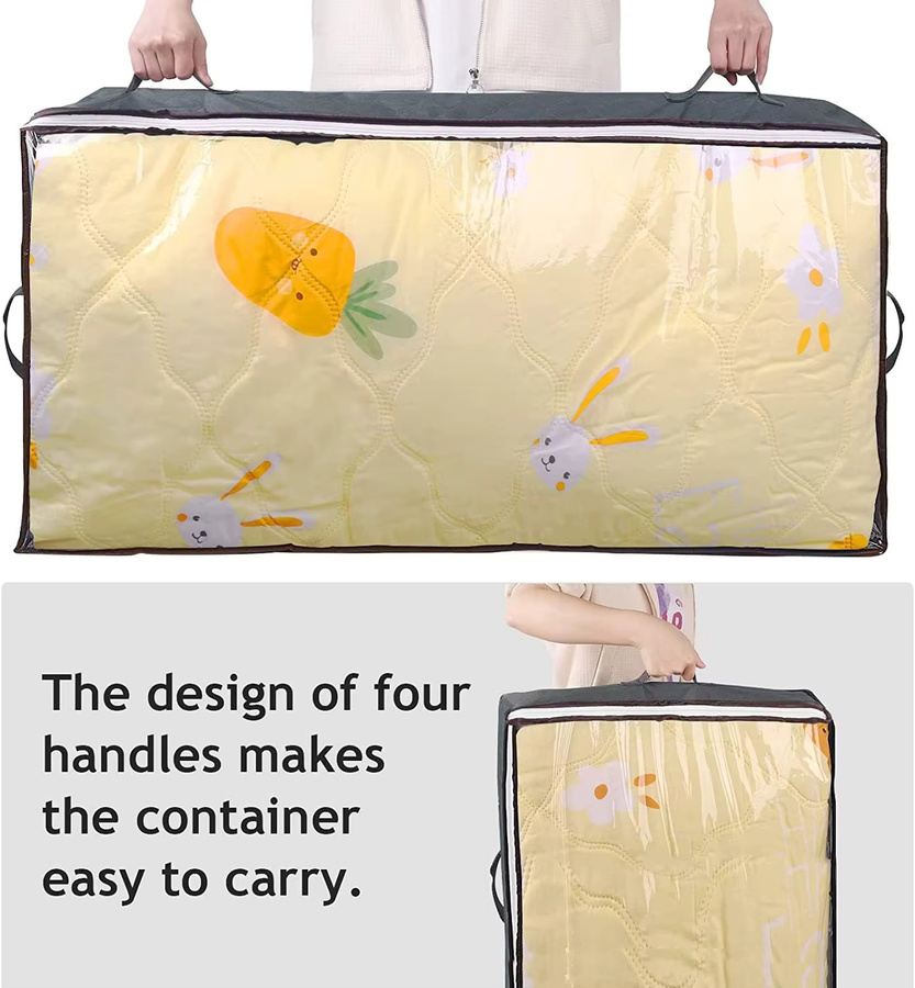 Untior 3er-Pack Unterbett-Aufbewahrungsbox Organizer, faltbare Aufbewahrungstaschen aus Stoff mit transparentem Fenster, Grau/Schwarz/Transparent - Bild 3
