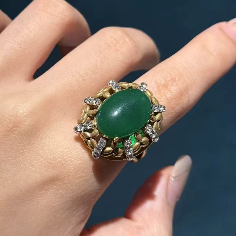 Icareu Ring, Goldfarben, Smaragdgrün, Zirkonia, Damen, Vintage - Bild 5