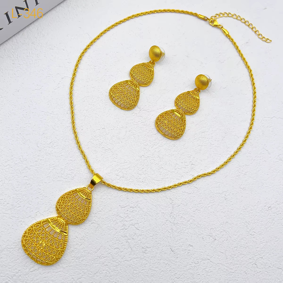 XUHUANG Schmuckset Halskette, Ohrringe, 24K vergoldet, Damen - Bild 3
