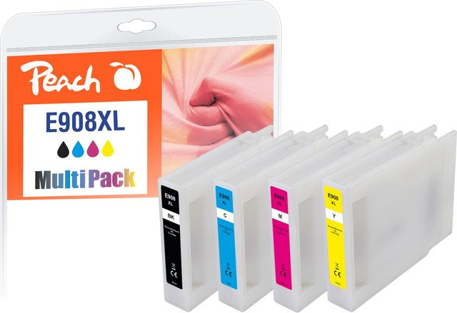 Peach E908 XL Druckerpatronen Set (Schwarz, Cyan, Magenta, Gelb) für Epson Workforce Pro WF-6090 DW, ersetzt Epson T9081, T9082, T9083, T9084, wiederaufbereitet - Bild 1