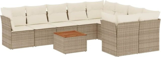 vidaXL 10-teilige Garten-Sofagarnitur aus Poly-Rattan und Akazienholz in Beige mit Kissen - Bild 1