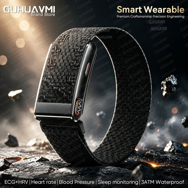 GUHUAVMI Fitness-Tracker mit EKG-Herzfrequenzmessung, Smart-Armband zur Überwachung von Blutdruck, Blutsauerstoff und Schlaf in Orange und Schwarz - Bild 1