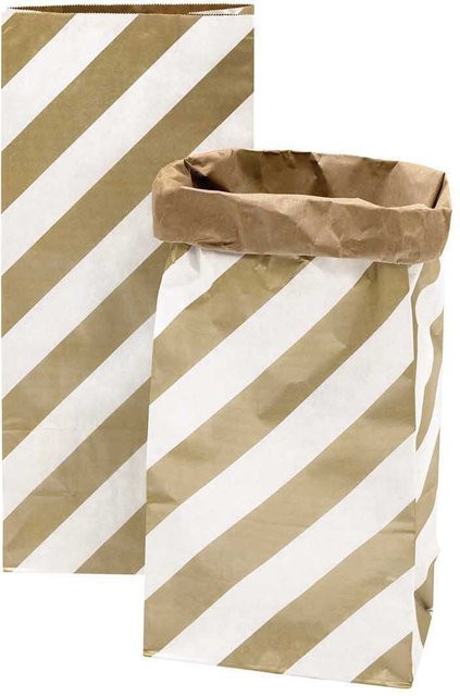 Rico Design Paper Poetry Maxi-Blockbodenbeutel Streifen in Weiß-Braun-Gold, 2 Stück, B: 51 cm, T: 23 cm, H: 13,5 cm - Bild 1