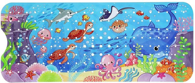 Beatit Anti-Rutsch Badematte für Kinder mit Cartoon-Tier-Motiv, Blau, B/T: 100 x 40 cm - Bild 1