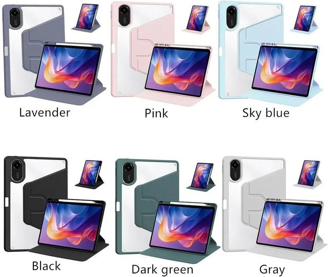 Transparente Acryl Schutzhülle mit Rotationsfunktion und Stifthalter für Xiaomi Redmi Pad 2 11 Zoll, Smart Stand Case in Transparent, Blau oder Schwarz - Bild 1