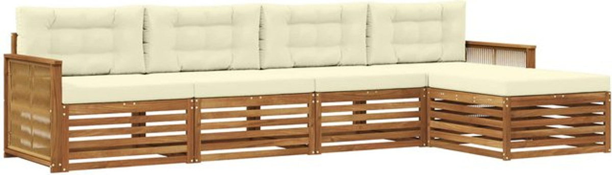 vidaXL Outdoor-Sofagarnitur aus Akazie mit 5-teiligem Set und Kissen in Natur und Beige - Bild 1