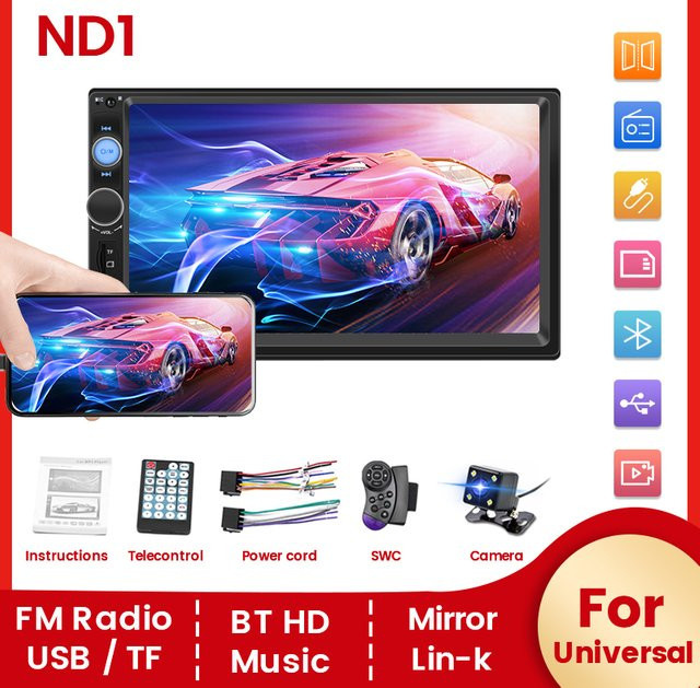 Navifly ND1 2 DIN Autoradio mit 7 Zoll HD Touchscreen, Multimedia MP5 Player mit Bluetooth, FM und Kamera, Schwarz - Bild 1