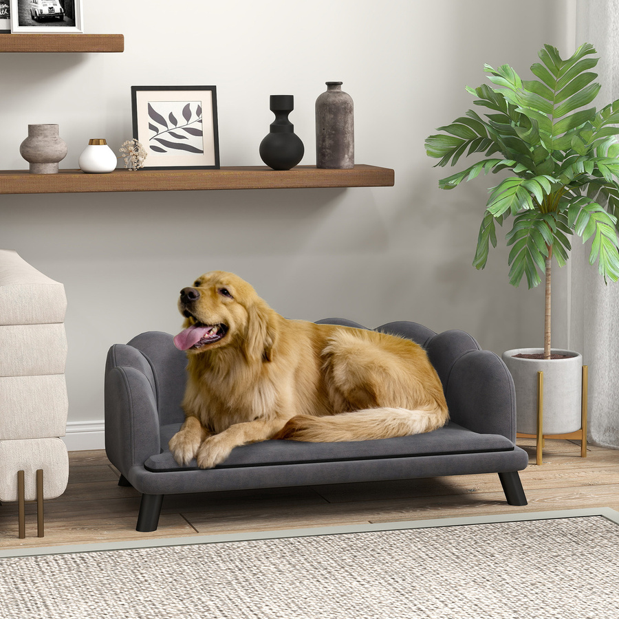 PawHut Luxus-Hundesofa mit Rückenlehne und Holzbeinen in Dunkelgrau, B/T/H: 98,5 x 60,5 x 35,5 cm, von Aosom - Bild 2