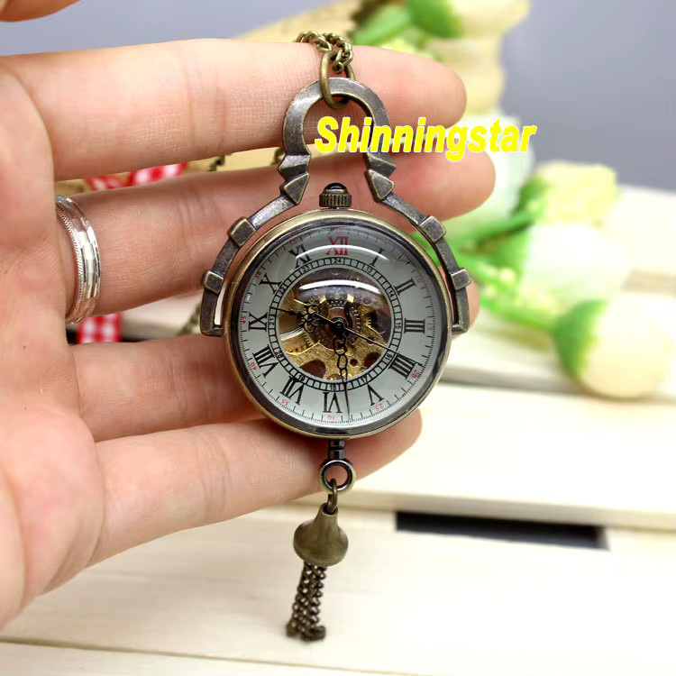 Taschenuhr-Halskette, Messing, mechanisch, Handaufzug, rund, Unisex - Bild 2