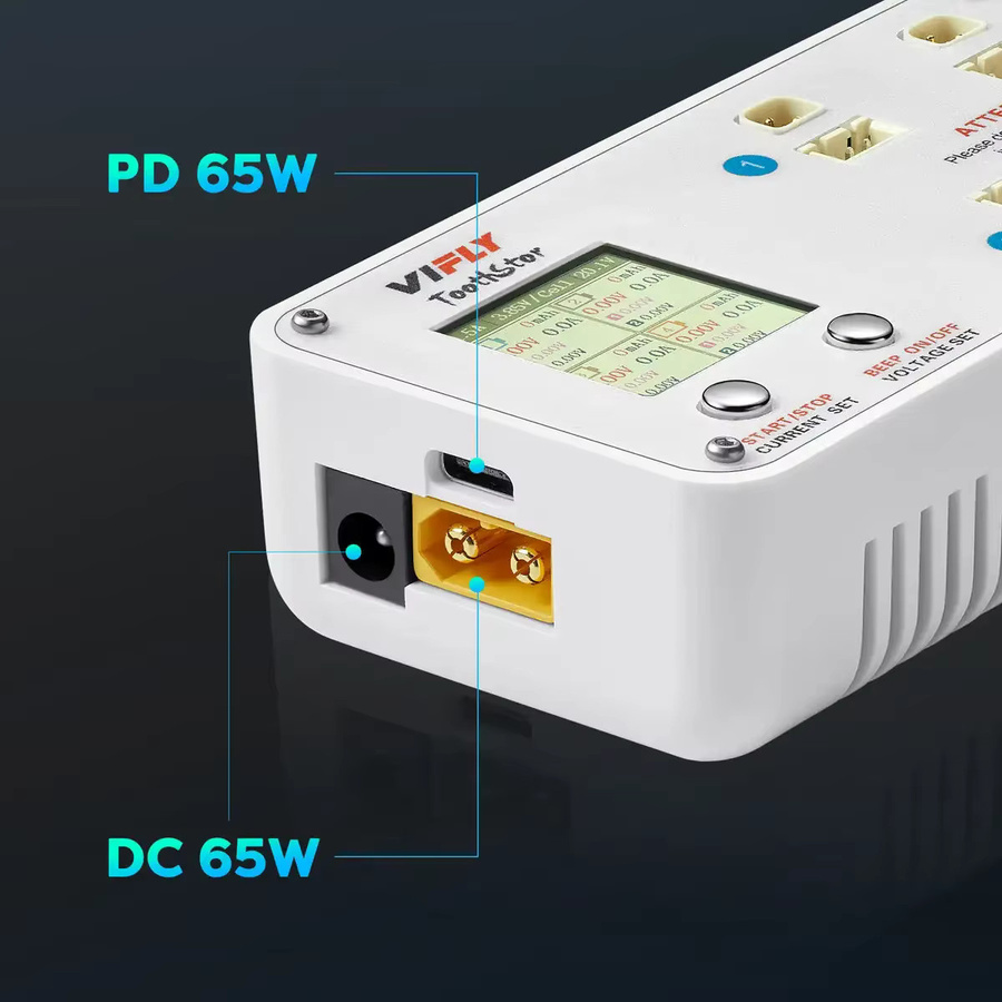 VIFLY ToothStor 2S LiPo-Akkuladegerät mit 1,5A Ausgang, USB-C PD und XT60 Anschluss in Weiß für Whoop Drohnen - Bild 5