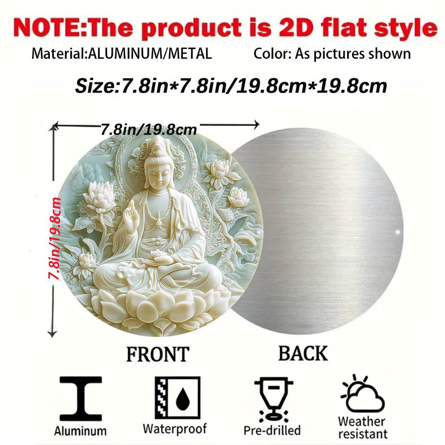 CIFBUY Guanyin Lotus Metallwandkunst Weiß, Zen-buddhistisches Aluminium-Wandschild für Innen- und Außenbereich, Durchmesser: 19,8 cm - Bild 4