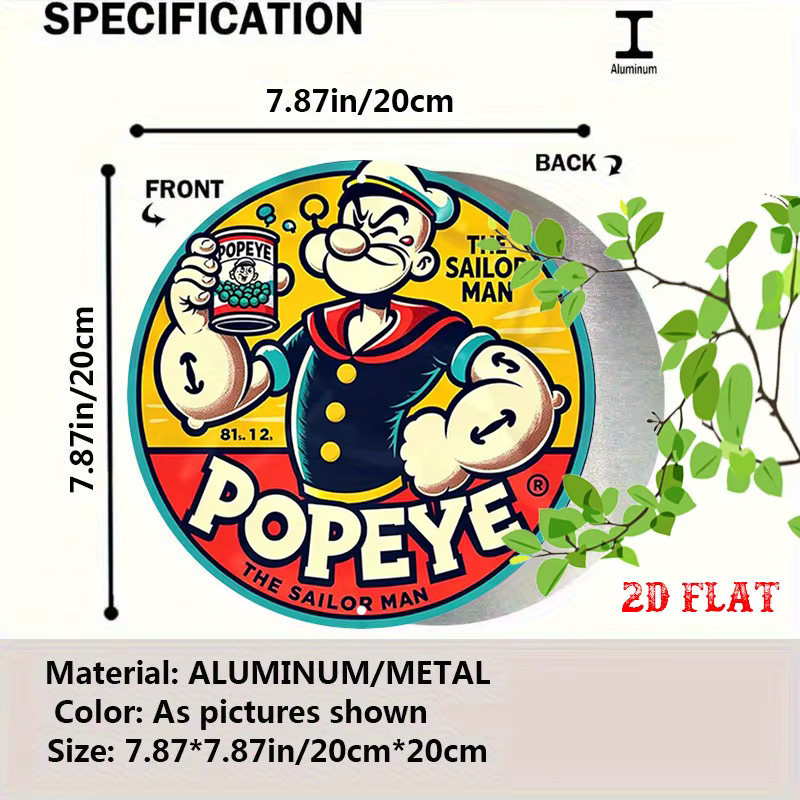 Potdemiel Retro Popeye Animationsschild aus Metall, rund, multicolour, Durchmesser: 19,99 cm - Bild 2
