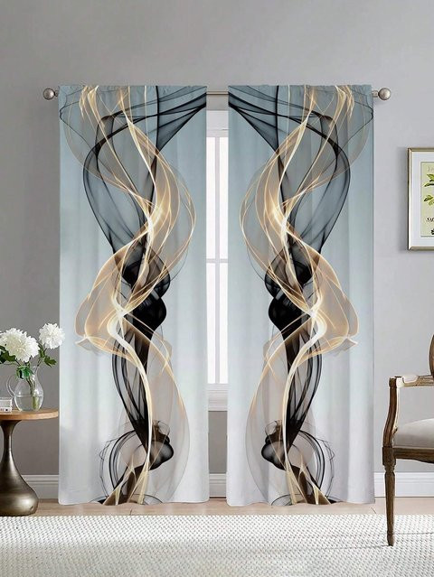 2-teiliges Set halbtransparente Vorhänge mit abstraktem Linien-Kunstdruck in Multicolour, Breite: 75 cm, Höhe: 166 cm - Bild 1