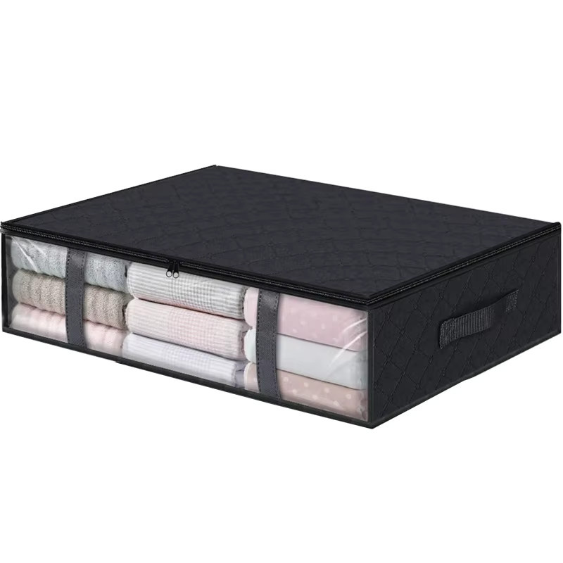 Untior 3er-Pack Unterbett-Aufbewahrungsbox Organizer, faltbare Aufbewahrungstaschen aus Stoff mit transparentem Fenster, Grau/Schwarz/Transparent - Bild 5