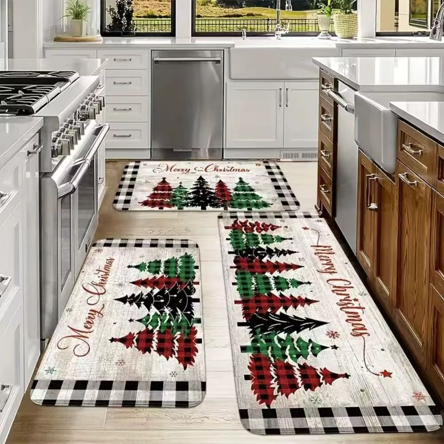 VIKAMA 2er Set Fußmatten mit Weihnachtsbaum-Design, schmutzabweisende Druckteppiche für Eingangsbereich, Flur und Küche - Bild 3