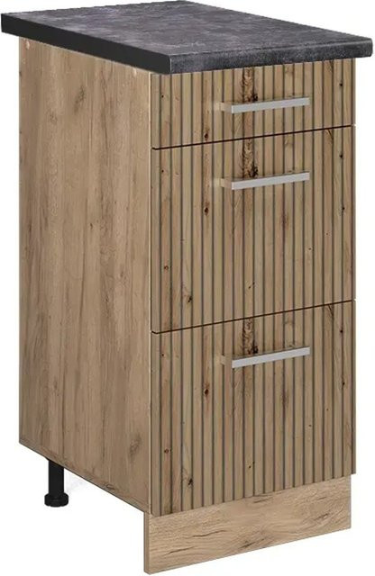 Vicco Küchenunterschrank R-Line Artisan-Eiche und Goldkraft Eiche mit Schubladen in Anthrazit, B: 40 cm, H: 81,6 cm, T: 60 cm - Bild 1