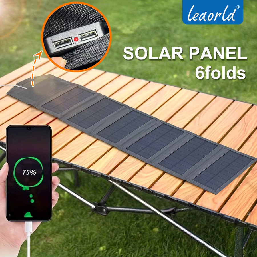 LEAORLD 60W Solarpanel-Ladegerät, faltbares monokristallines USB-Solar-Handy-Ladegerät in Schwarz - Bild 3