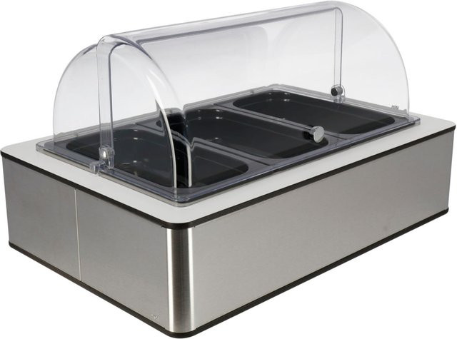 VEGA Buffetvitrine mit 3 GN 1/3 Behältern, Melamin, Edelstahl, Weiß, Schwarz und Transparent, L x B x H: 63 x 42,5 x 33,9 cm - Bild 1