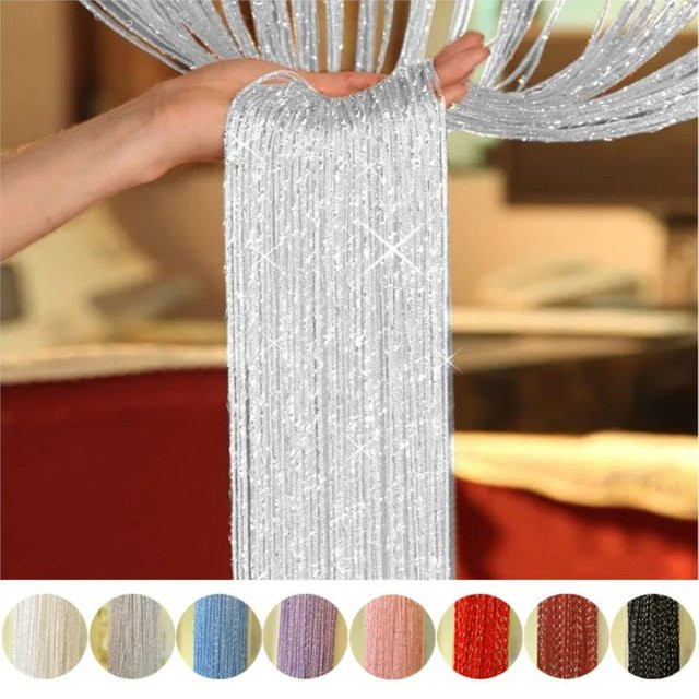 Glitzernder Türvorhang aus silbernen Quasten mit Blitzlinien zur Heimdekoration, B: 100 cm, H: 200 cm - Bild 1