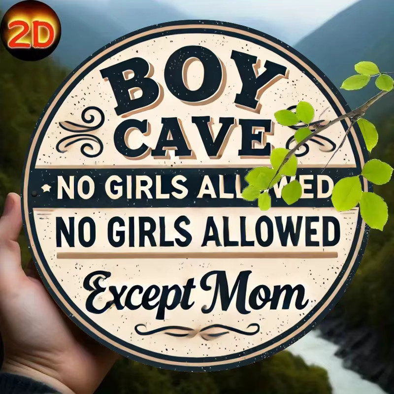 Rundes Vintage-Blechschild Potdemiel Boys Cave Girls Not Allowed Except Mom in Mehrfarbig - Bild 4