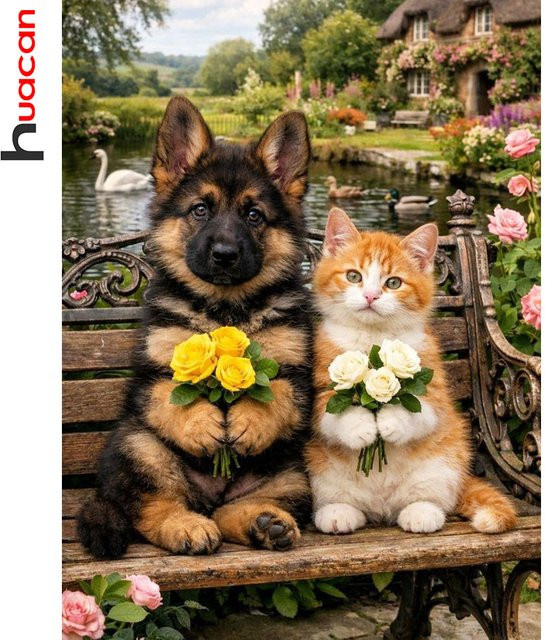 Huacan 5D Diamantgemälde Set mit Tierlandschaft aus Katze und Hund, Diamantmosaik in Mehrfarbig, Breite: 30,0 cm, Höhe: 20,0 cm, Tiefe: 20,0 cm - Bild 1