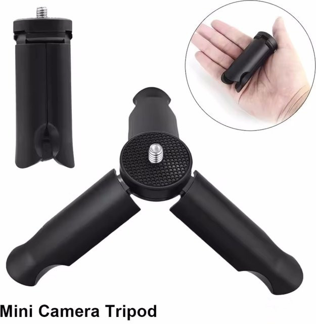Tragbares Mini-Tischstativ in Schwarz mit 1/4 Zoll Schraube für GoPro und DJI Action Kameras sowie Smartphones - Bild 1