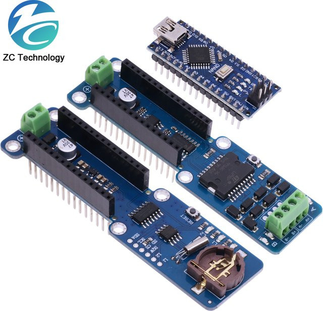 Daten Logging Shield für Arduino Nano mit RTC Real Time Clock und Dual Channel L298P Motor Treiber Board in Blau - Bild 1