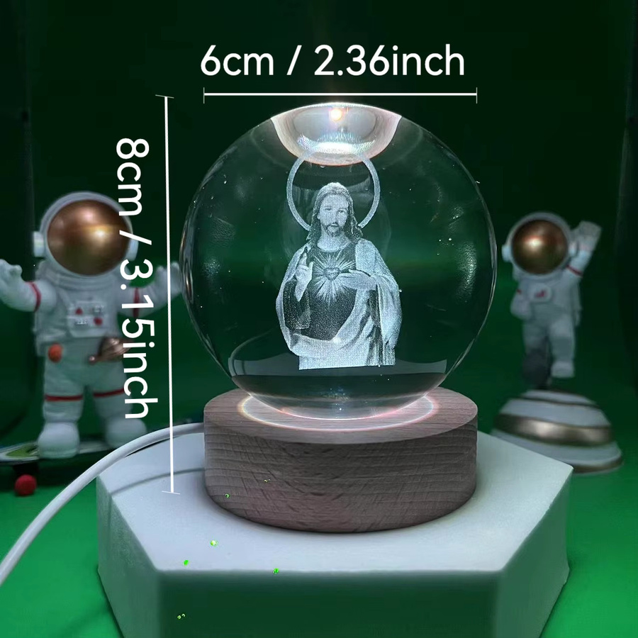 3D Jesus Kristallkugel mit mehrfarbiger Beleuchtungsbasis als Nachtlicht und Dekoration in Transparent und Multicolour - Bild 2