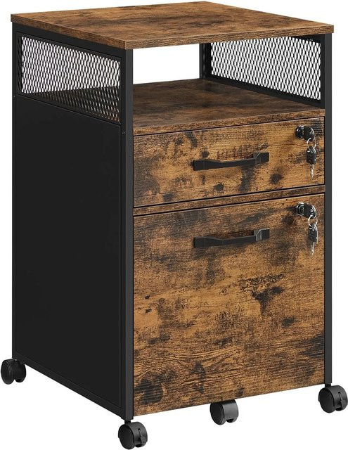 Vasagle Büroschrank im Industriestil mit Rollen und Schloss, Braun-Schwarz, B/T/H: 42 x 44 x 69 cm - Bild 1