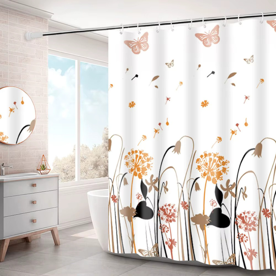 VIKAMA Duschvorhang mit Karomuster in Nature, wasserdicht und waschbar, B/H: 120 x 180 cm - Bild 1