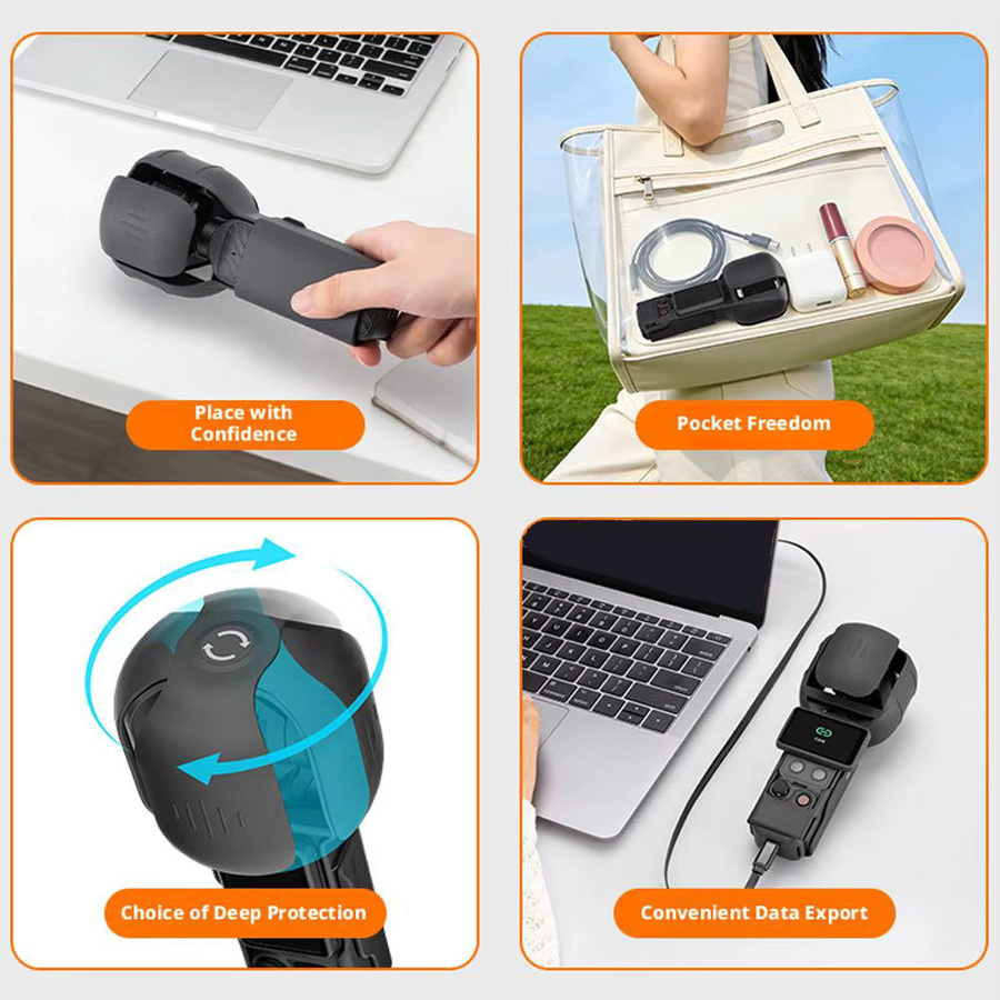 DJI Pocket 4 Snap-On Schutzhülle mit integriertem Gimbal-Schutz und Desktop-Ständer in Schwarz - Bild 6
