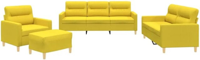 vidaXL 4-teilige Sofagarnitur in Hellgelb mit Stoffbezug und Kissen, bestehend aus 3-Sitzer-Sofa, 2-Sitzer-Sofa, Sessel und Ottoman - Bild 1