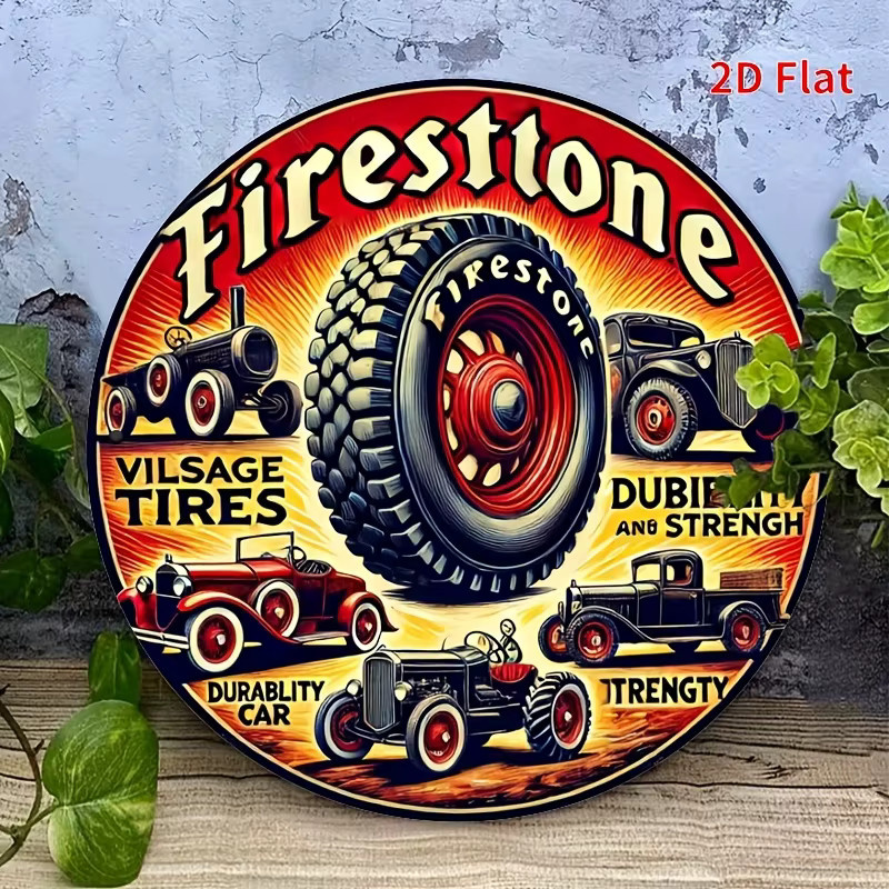 Vintage Firestone Reifen Metall Wandkunst Schild von Potdemiel, Retro Aluminium Deko mit klassischem Auto- und LKW-Design, B/H: 20,3 x 20,3 cm - Bild 5