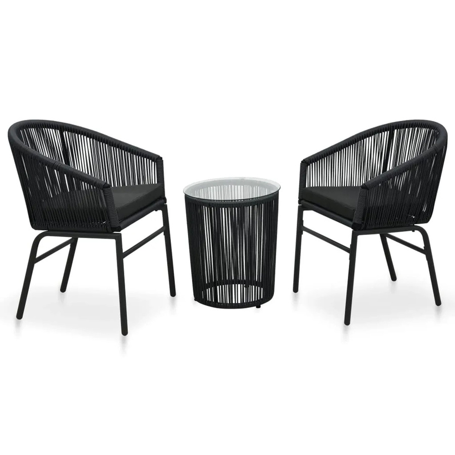 vidaXL 3-tlg Bistro-Set aus PE-Rattan und Glas in Schwarz mit Kissen für den Außenbereich - Bild 2