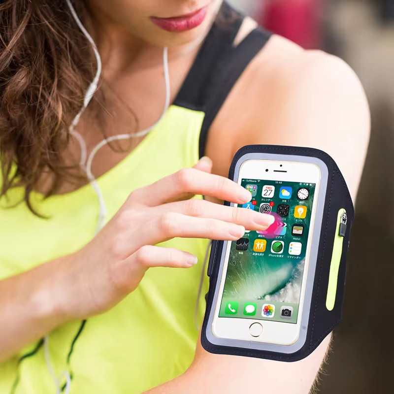 VIKEFON Fitness-Armtasche in Schwarz mit Reißverschluss zur Aufbewahrung von Handy, Kopfhörern und AirPods für iPhone und Samsung - Bild 3